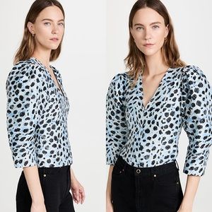 GANNI leopard-print puff-sleeve top